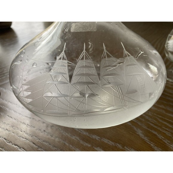 Tuscany Etched Clipper Ship Decanter/top & 6 Snifters Romania Hand Blown Barware - Picture 5 of 8
